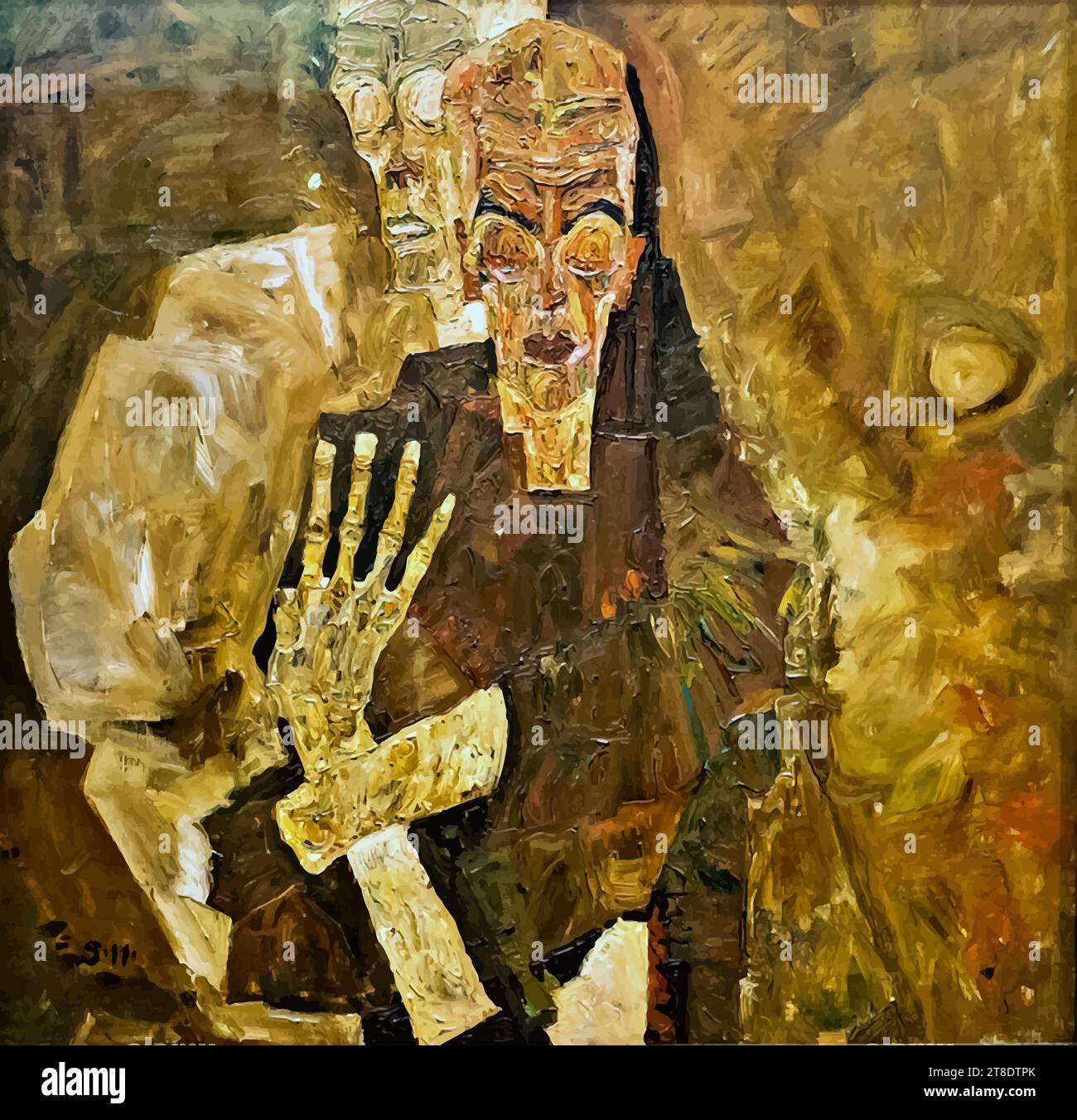 „Selbstseher II (Tod und Mensch), 1911 (Gemälde) von Schiele, Egon (1890-1918) / Österreichisch.“ Stock Vektor