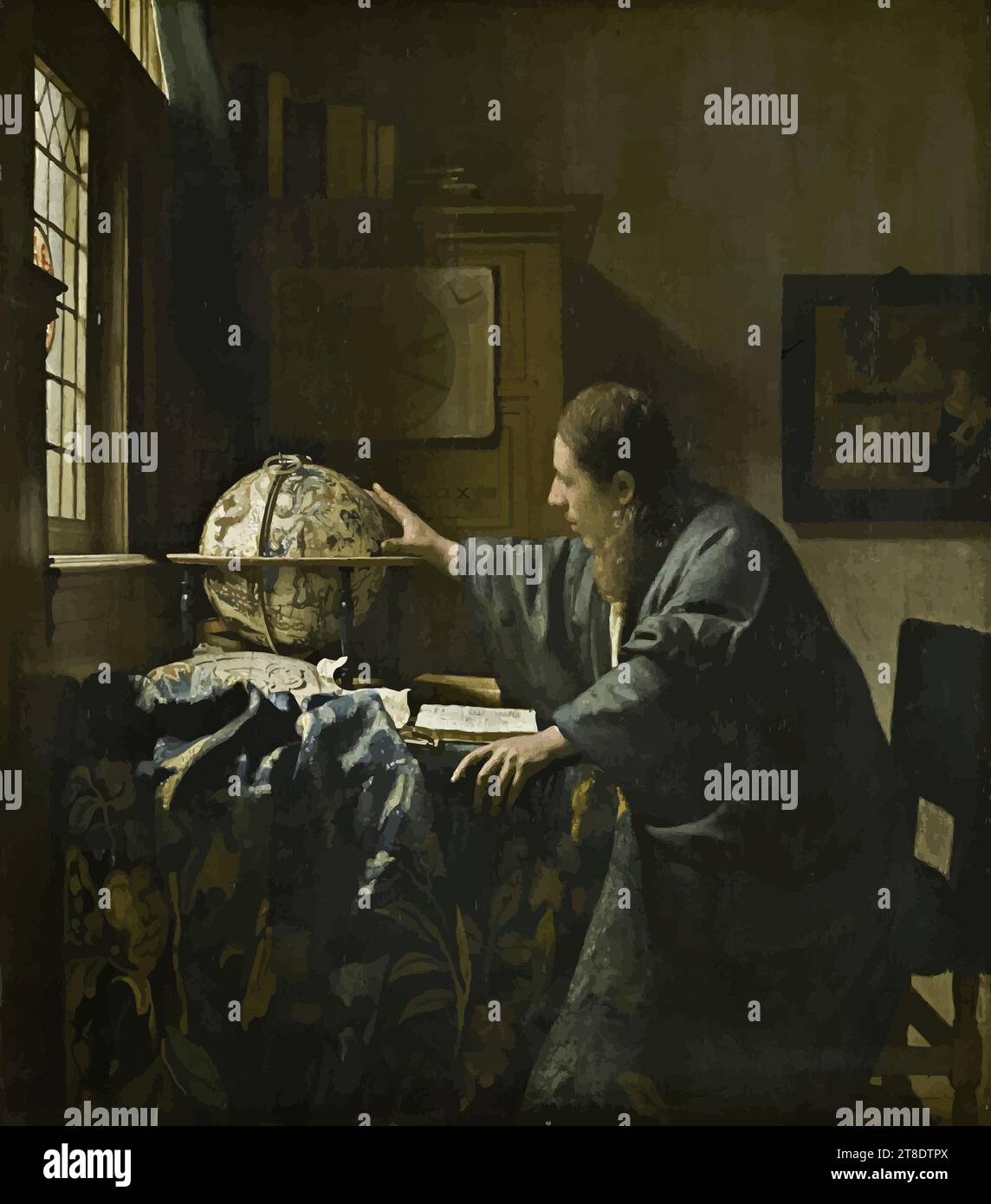 „The Astronomer, 1668 (Öl auf Leinwand) von dem Künstler Vermeer, Jan (Johannes) (1632-75) / Niederländisch.“ Stock Vektor