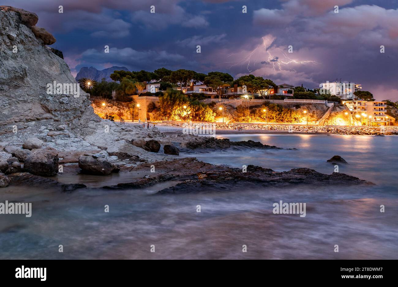 Sturm am Strand von Estudiantes in Villajoyosa Stockfoto