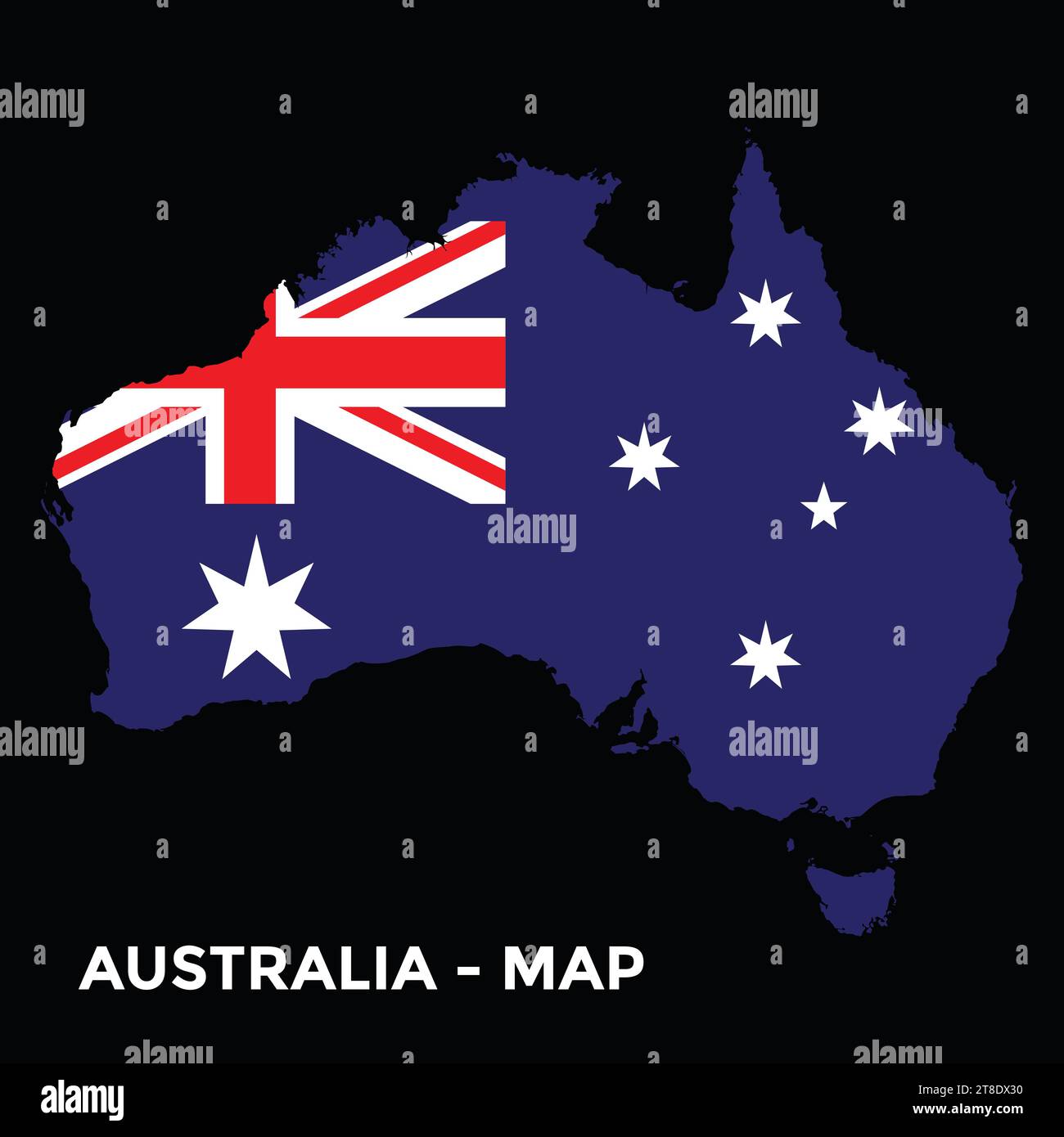 Australien Karte mit Flagge auf weißem Hintergrund Vektorgrafiken Design Stock Vektor