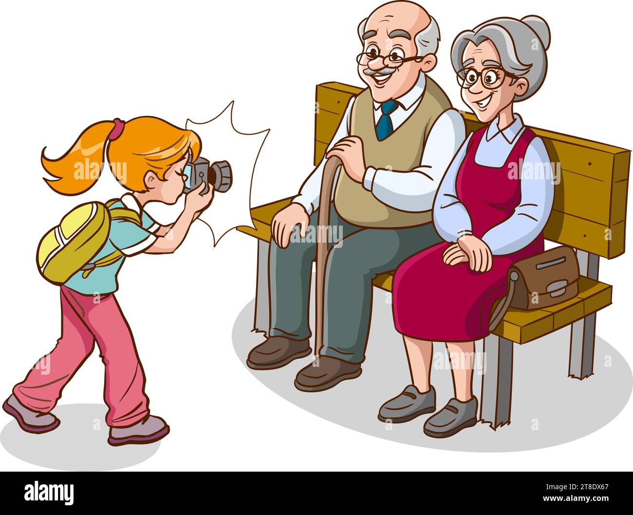 Großelternteil sitzt auf Bank und Enkelkind-Comic-Vektor Stock Vektor