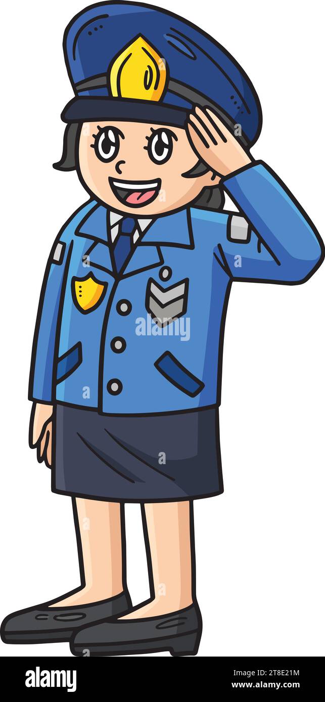 Grüßende Polizistin Cartoon Farbiger Clipart Stock Vektor