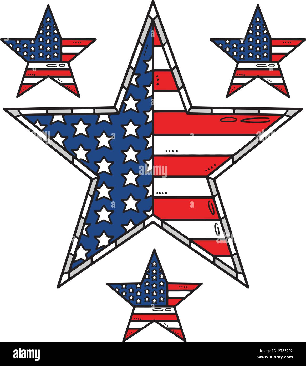 Memorial Day Star US Flag Cartoon farbiger Clipart Stock Vektor