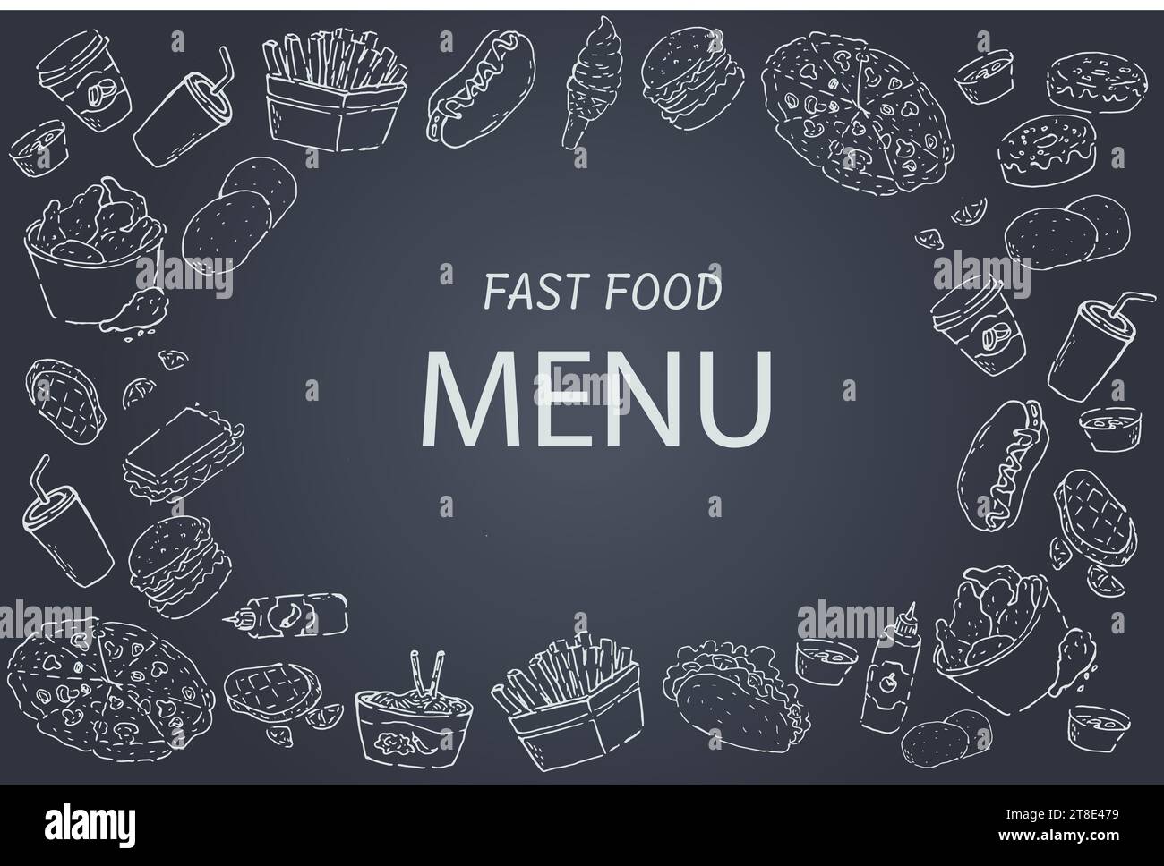 Fastfood-Vorlagenrahmen und Seitendesign für Menü Stock Vektor