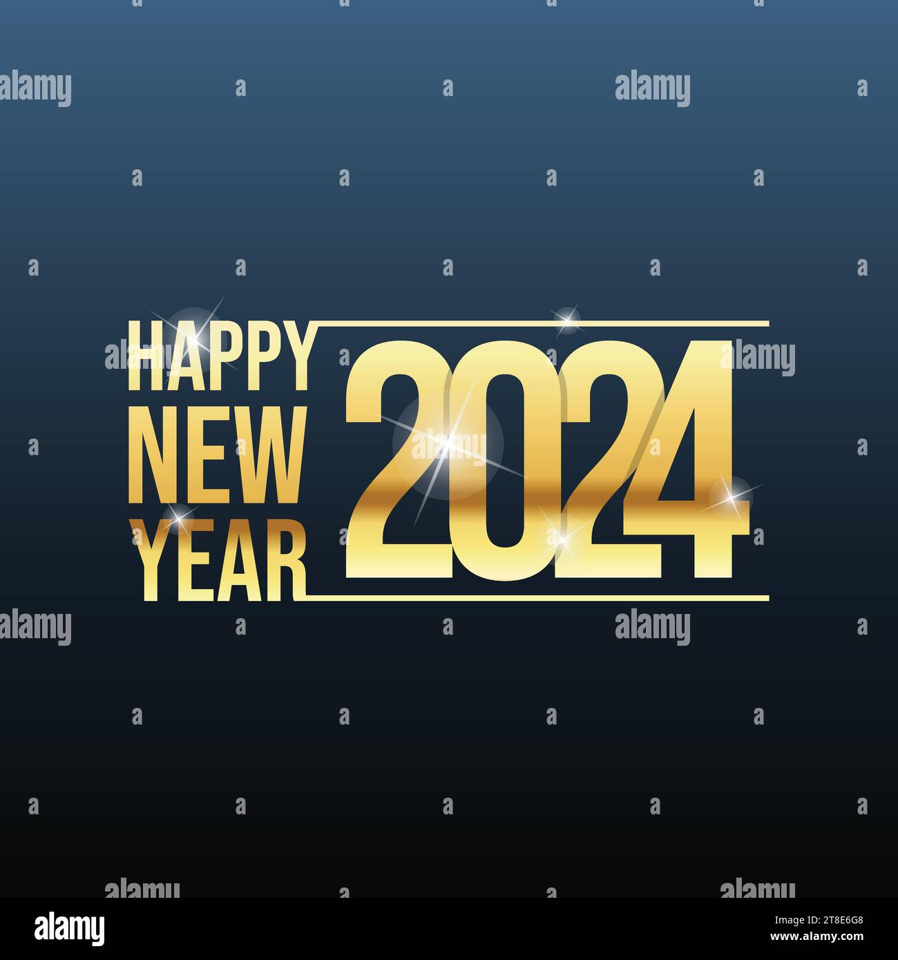 Goldener Vektor Luxus Text 2024 Happy New Year. Goldenes Festliches Zahlendesign. Goldenes, glänzendes Partyband und Star-Neujahrsfest Stock Vektor