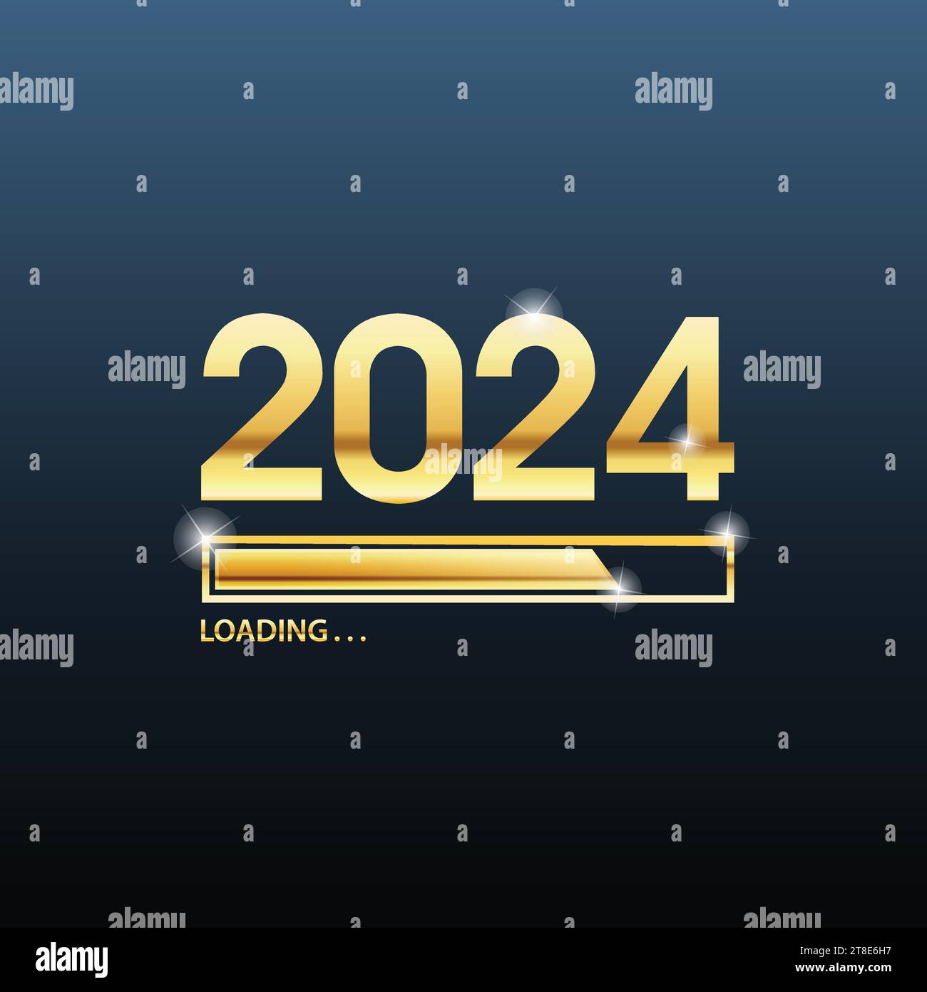 Goldener Vektor Luxus Text 2024 Happy New Year. Goldenes Festliches Zahlendesign. Goldenes, glänzendes Partyband und Star-Neujahrsfest Stock Vektor