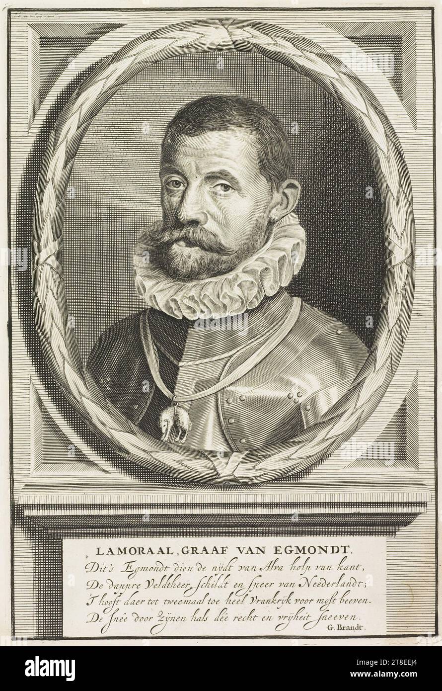 LAMORAL, ANZAHL EGMONDT. DIT's Egmondt dien de nydt van Alva holp van kant, de dapper Veldtheer, schildt en speer van Neederlandt; 'T hooft daer tot tweemaal toe Ferse Frankrijk voor most beven. Der snêe durch seinen Hals, der Gerechtigkeit und Freiheit verhöhnt. G. Brandt Stockfoto