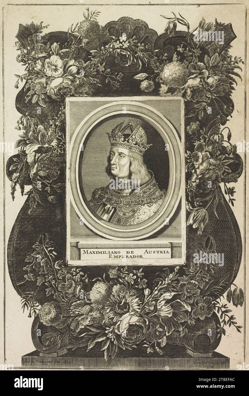 Der Druck besteht aus 2 Platten. MAXIMILIANO DE AUSTRIA EMPERADOR. Keuchen Verbruggen-Stift. 1695. Jacob Harrewijn fecit 1696 Stockfoto
