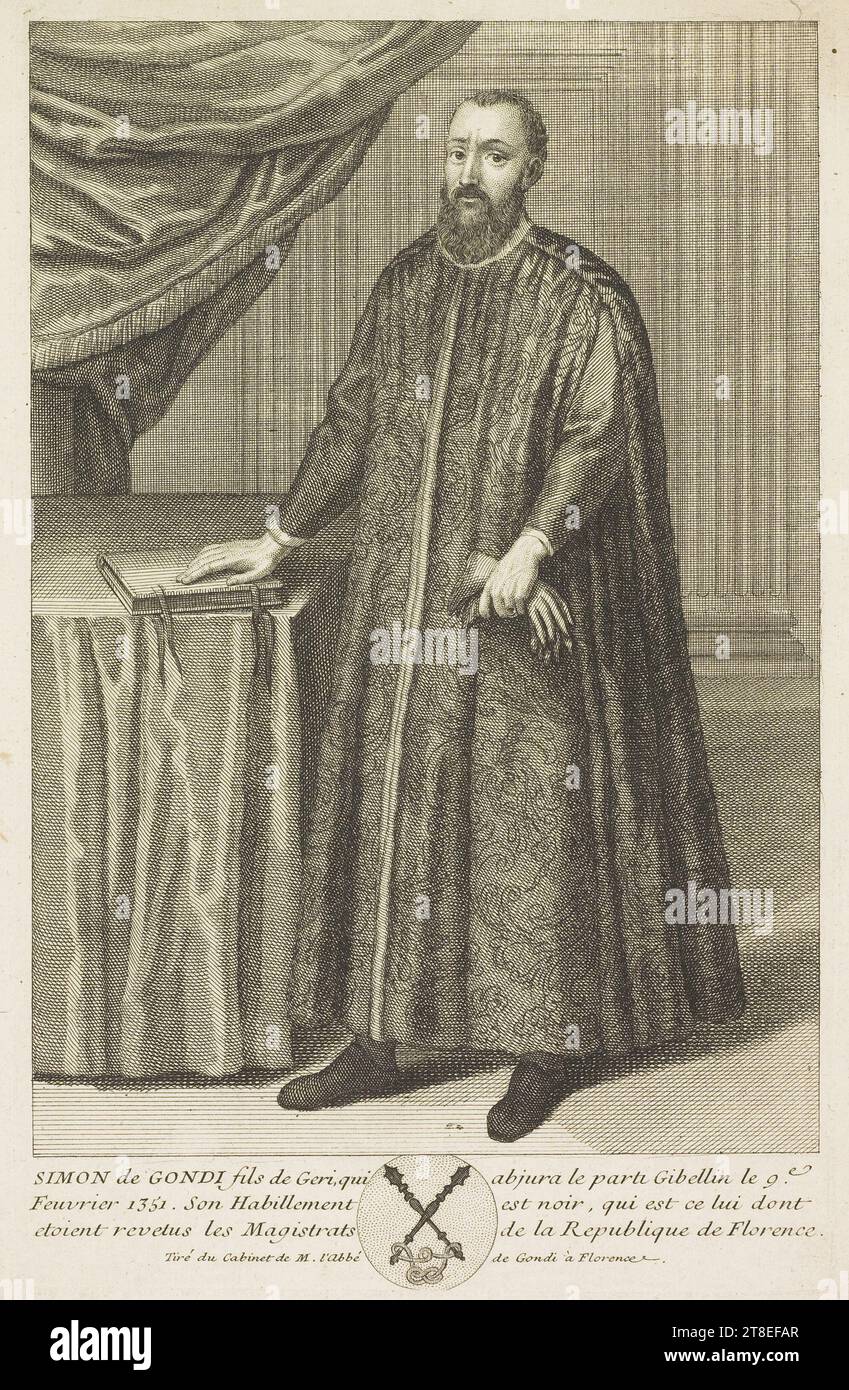 SIMON DE GONDI, Sohn von Geri, der die Ghibelline-Partei der 9 verunglückte. Februar 1351. Seine Kleidung ist schwarz, so trugen die Magistrate der Republik Florenz. Aus dem Kabinett von M.l'Abbé de Gondi in Florenz Stockfoto