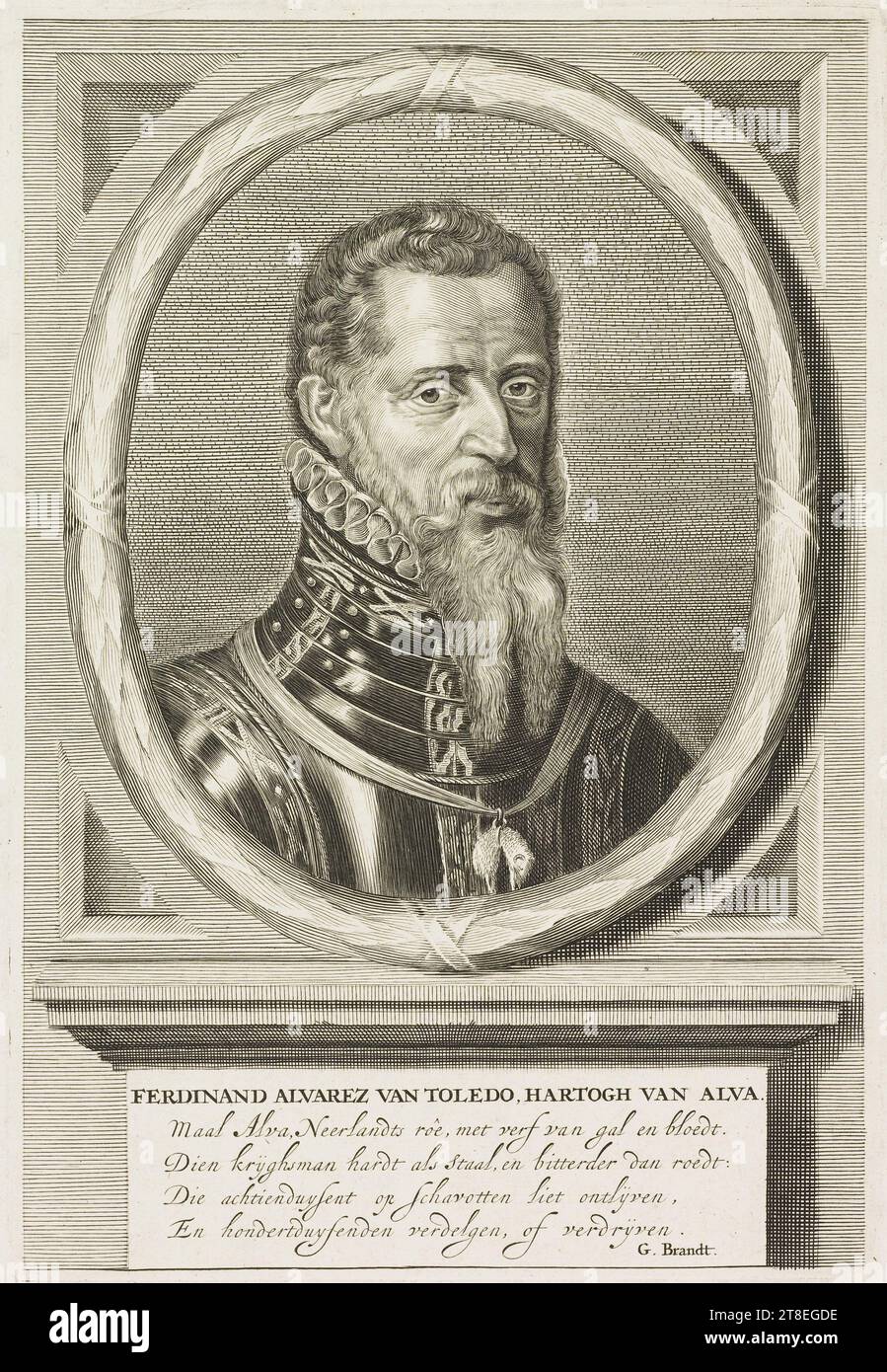 FERDINAND ALVAREZ VAN TOLEDO, HARTOGH VAN ALVA. Mahlt Alva, Neerlandts rôe, mit Farbe von Galle und Blut; Dien krijghsman hardt wie Stahl und bitterer als roedt; er hatte achtzehntausend auf Gerüsten entladen und hunderttausend ausgerottet oder vertrieben. G. Brandt Stockfoto