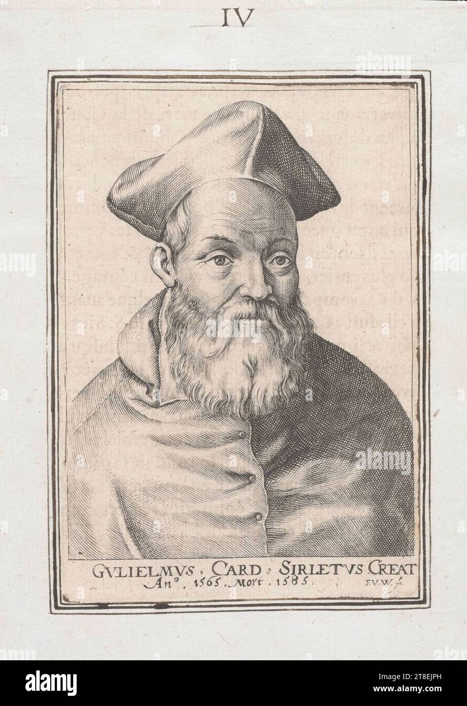 Eingefügtes Porträt und Rahmen um Porträt, das später in Tinte neu gezeichnet wurde. [IV (Tinte)]. GVLIELMVS-KARTE. SIRLETVS CREAT an°, 1586, Tod 1585. F.V.W. sc Stockfoto