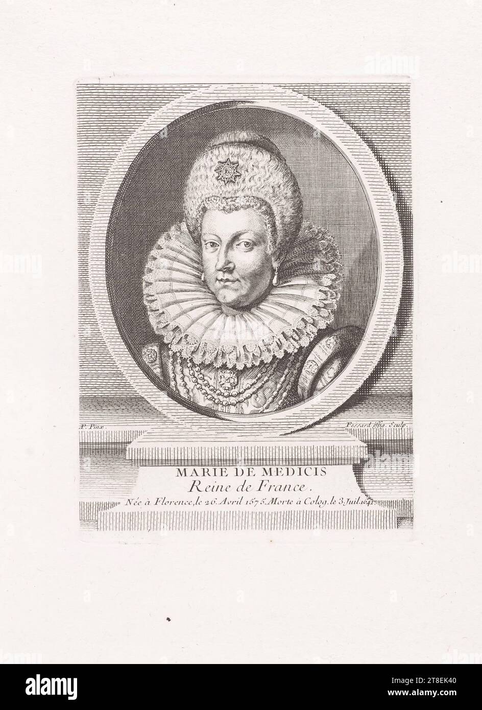 AP. Pinx. Fessard éffig. Sculp. MARIE DE MEDICIS Königin von Frankreich. Geboren in Florenz, 26. Im April 1575 starb er in Colog. Juli 1642 Stockfoto