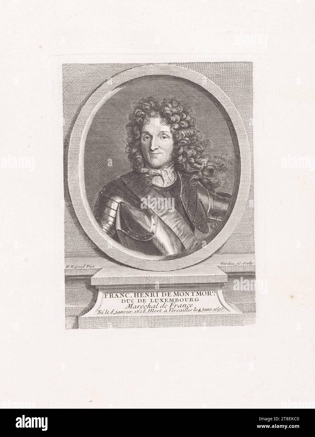 H. Rigaud Pinx. Tardieu Fil. Sculp. FRANC. HENRI DE MONTMOR.CI DUC VON LUXEMBURG Marschall von Frankreich geboren am 8. Januar 1628. Starb am 4. Januar 1695 in Versailles Stockfoto