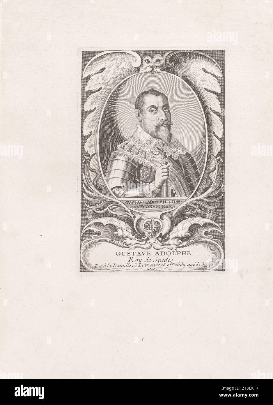 GVSTAVO ADOLPHO D.G. SVECORVM REX. EIN. Pinx. A.T. Sculp. GUSTAVE ADOLPHE König von Schweden starb in der Schlacht von Lutzen am 16. 9. 1632 im Alter von 39 Jahren Stockfoto