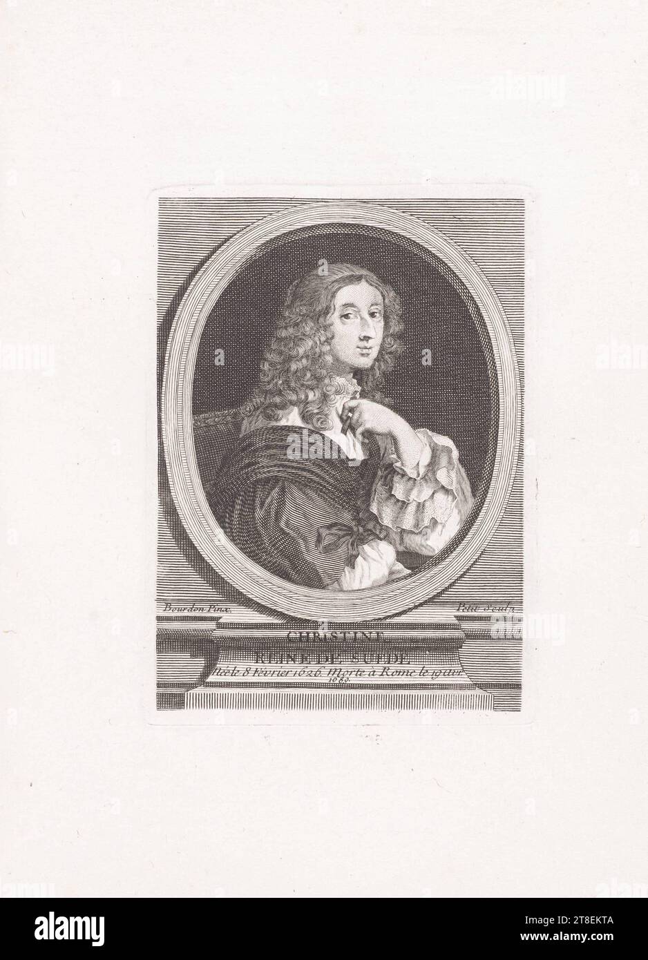 Bourdon Pinx. Kleiner Sculp. CHRISTINE KÖNIGIN VON SCHWEDEN, geboren am 8. Februar 1626. Starb am 19. April 1689 in Rom Stockfoto