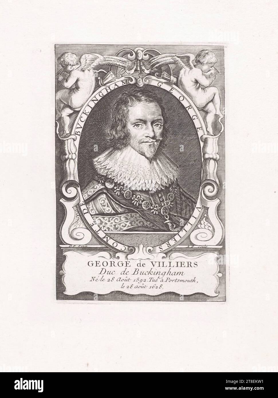 GEORGE VILLIERS EARL OF BVCKINGHAM. D.F. Pinx. A.P. Sculp. GEORGE de VILLIERS Duke of Buckingham, geboren am 28. August 1592. Getötet in Portsmouth, 28. August 1628 Stockfoto