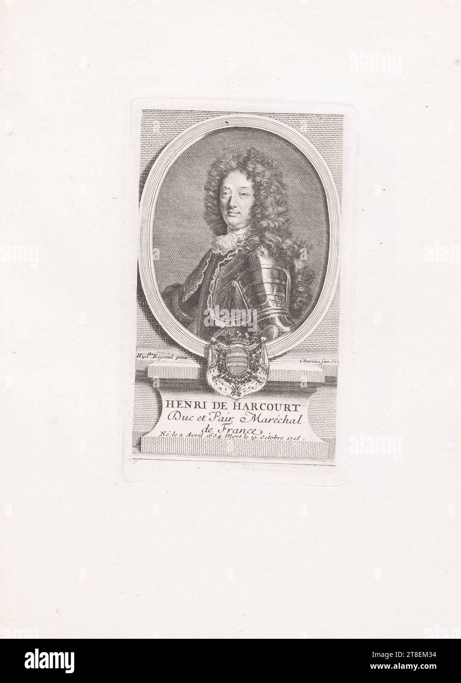 Hya. Der Rigaud Pinx. Chereau jun. sc. HENRI DE HARCOURT Duke und Peer Marechal von Frankreich, geboren am 2. April 1654. Starb am 19. Oktober. Oktober 1718 Stockfoto