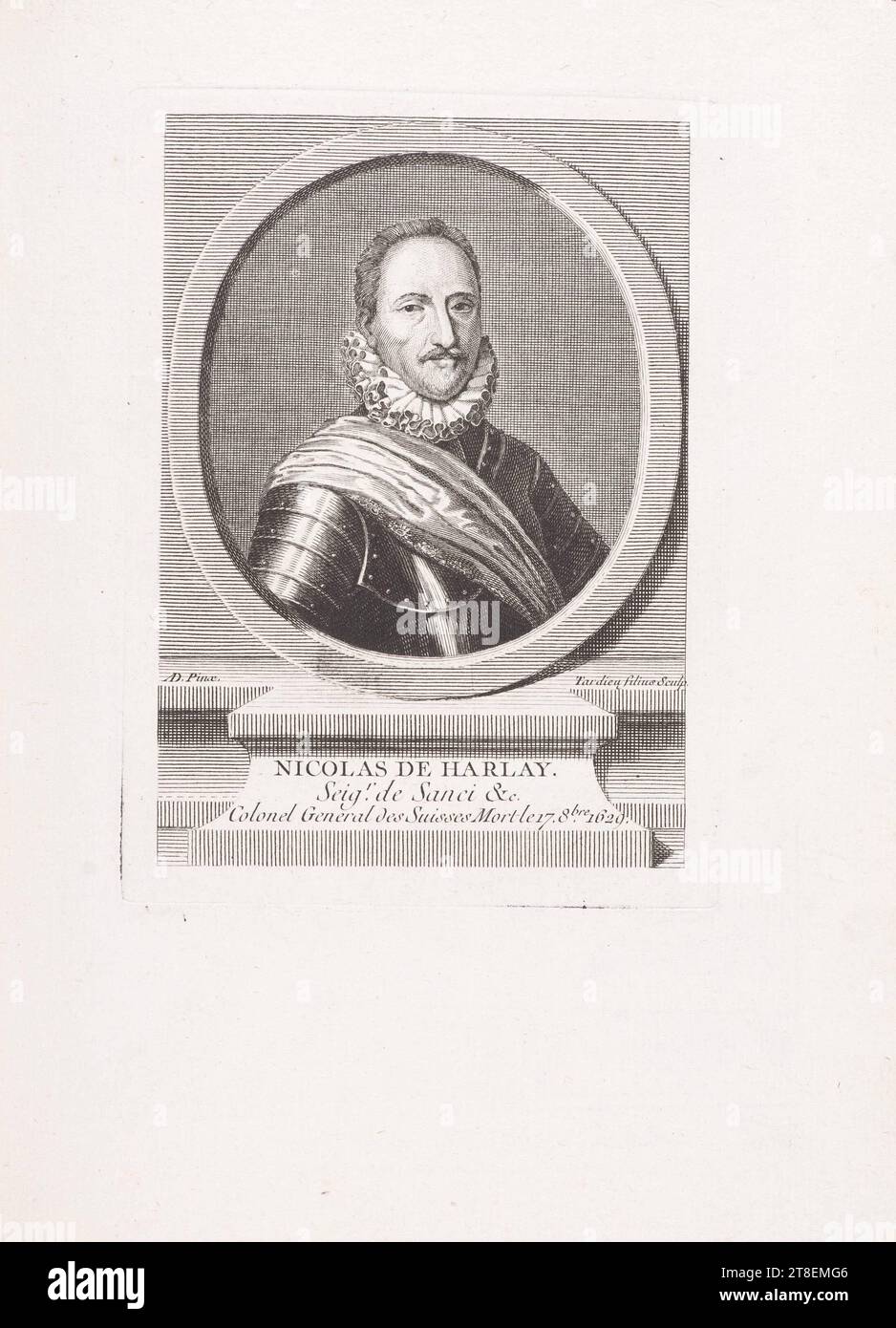 ANZEIGE. Pinx. Tardieu filius Sculp. NICOLAS DE HARLAY Seig.r de Sanci &c.. Generaloberst der Schweizer starb am 17. Oktober. 1629 Stockfoto