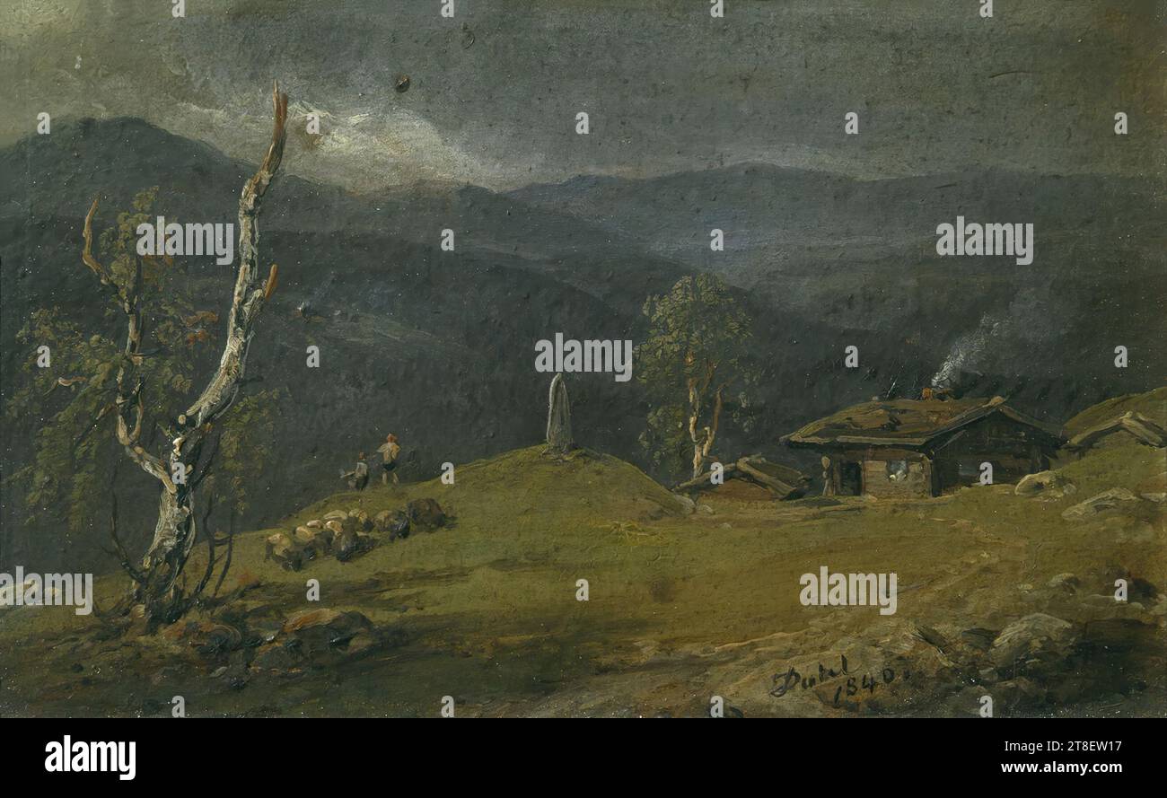 Landscape from Upper Telemark, J.C. Dahl, 1788-1857, 1840, Malerei, Landschaftsmalerei, Papier, Farbe, Ölfarbe, gemalt, Höhe 7,8 cm, Breite 13,1 cm, Dahl 1840, Malerei, Europa, Modernität (1800 - 1914 Stockfoto