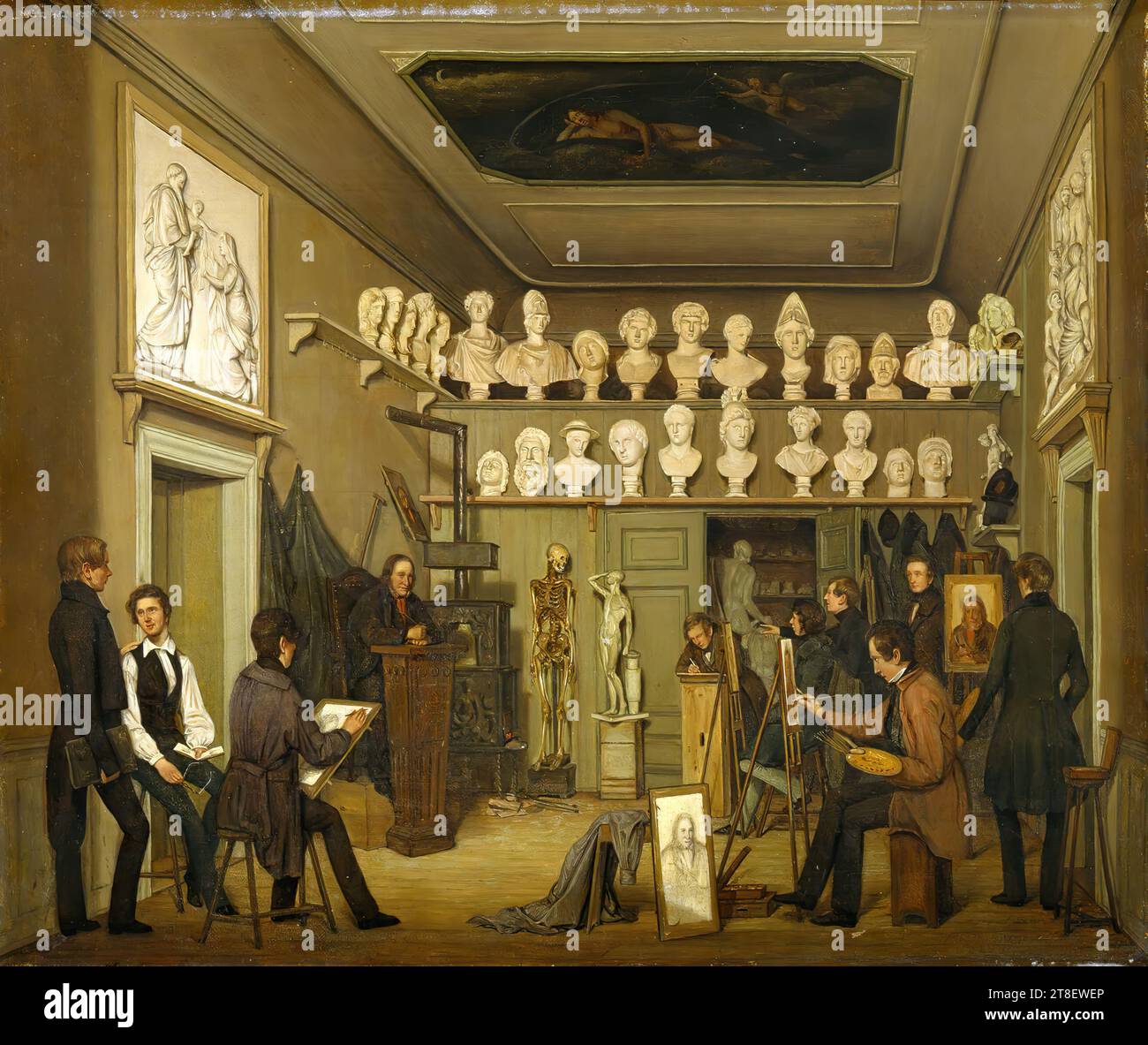 Ein Malerstudio an der Akademie der Bildenden Künste in Kopenhagen, Ferdinand Richardt, 1819-1895, CA. 1839, Malerei, Genremalerei, Textil, Leinwand, Farbe, Ölfarbe, lackiert, Höhe 41,9 cm, Breite 47,1 cm, Malerei, Europa, Moderne (1800-1914) Stockfoto