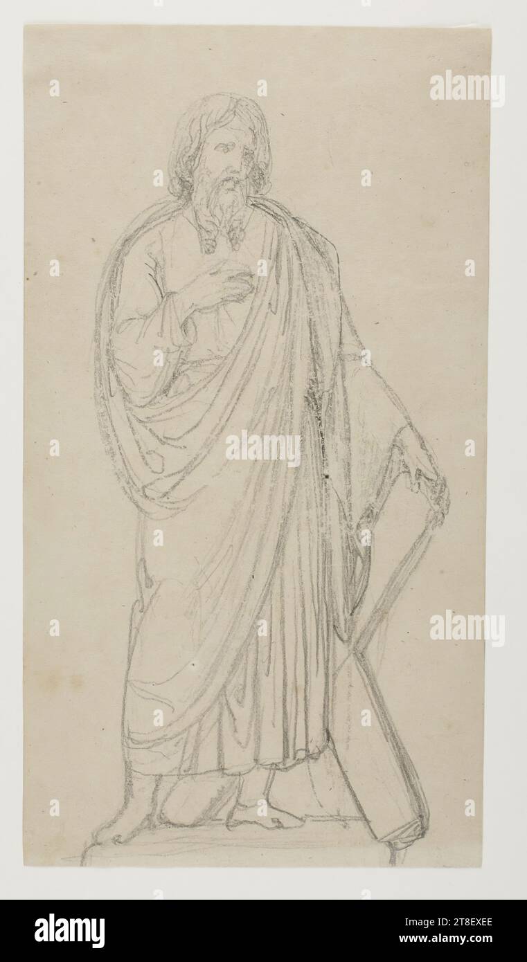 St. Andrew, Bertel Thorvaldsen, 1770-1844, Zeichnung, Papier, Farbe, Graphit, gezeichnet, Höhe 184 mm, Breite 101 mm, Zeichenkunst, Zeichnen, Europa, Moderne (1800 - 1914) Stockfoto