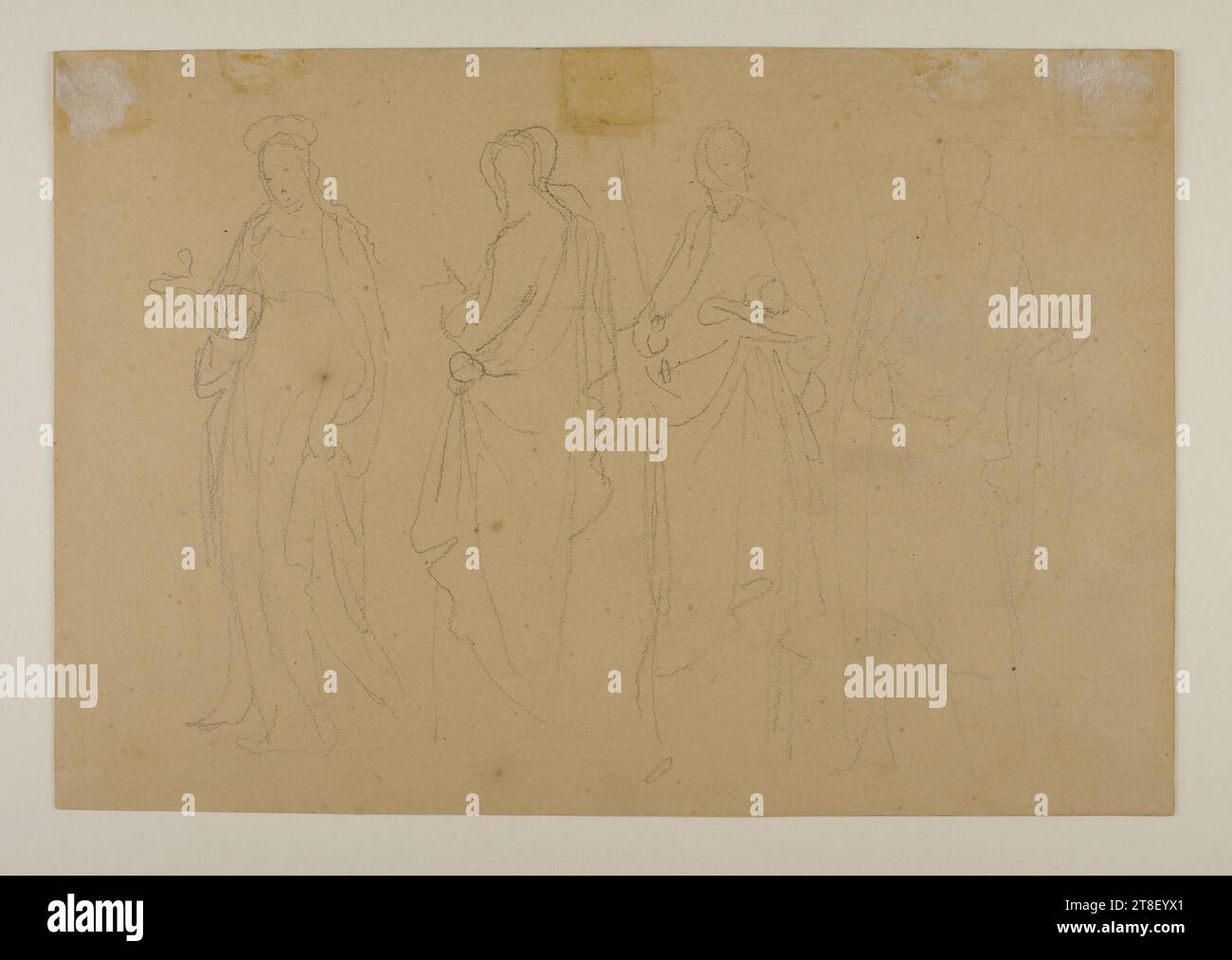 Religiöse Figuren, eine Frau und drei männliche, Bertel Thorvaldsen, 1770-1844, 1819, Zeichnung, Papier, Farbe, Graphit, gezeichnet, Höhe 178 mm, Breite 263 mm, Zeichenkunst, Zeichnung, Europa, Moderne (1800 - 1914 Stockfoto