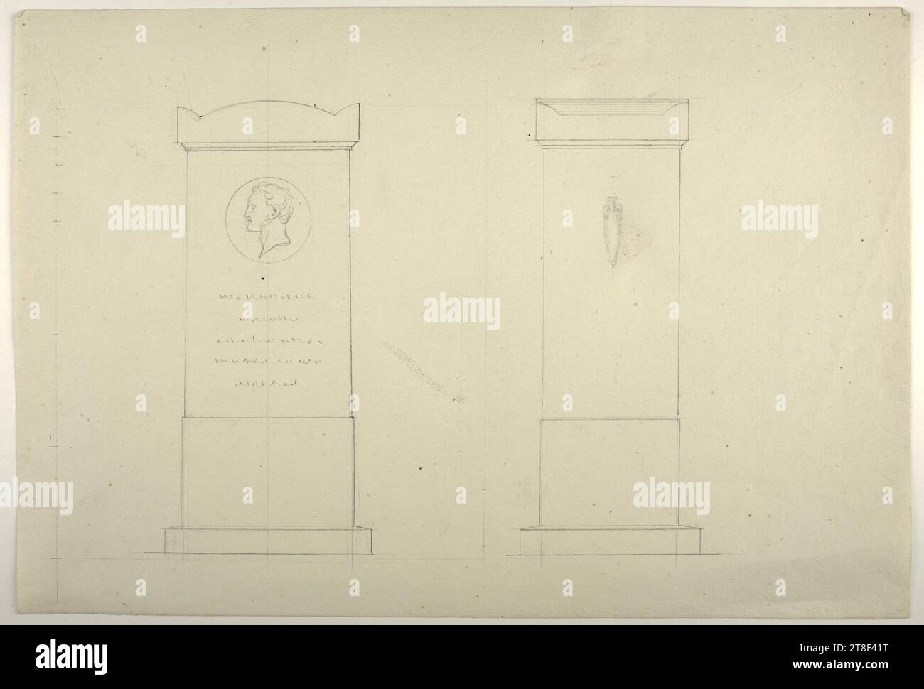 Grabstein zu August von Goethe, Erhebungen, Zeichnung, Papier, Farbe, Graphit, gezeichnet, Höhe 210 mm, Breite 310 mm, Draft, Zeichnung, Europa Stockfoto