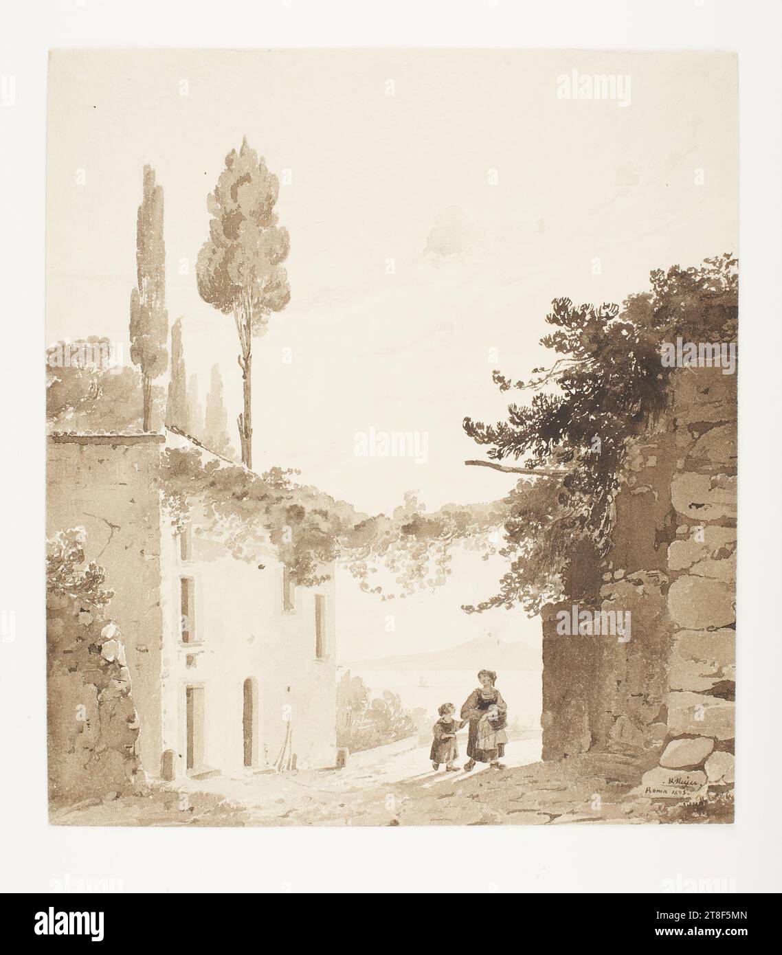 Landhaus am Golf von Neapel, Rudolf Meyer, 1803-1857, 1825, Zeichnung, Papier, Farbe, Tinte, gezeichnet, Höhe 210 mm, Breite 185 mm, R. Meyer Roma 1825, Zeichenkunst, europäisch, Moderne (1800 - 1914 Stockfoto