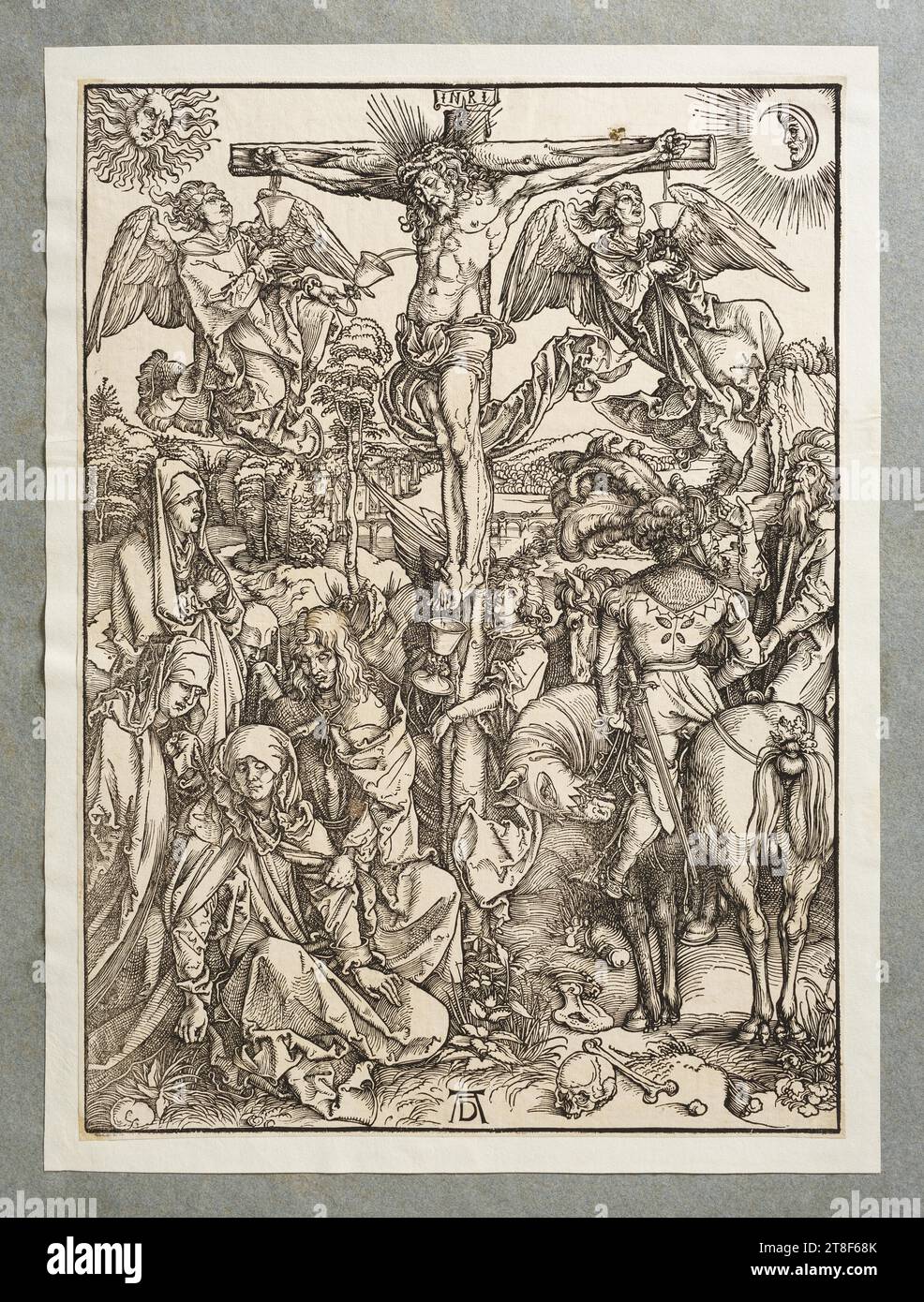 The Crucifixion, Albrecht Dürer, 1511, Graphic Art, Holzschnitt, Papier, Farbe, Druckertinte, Holzschnitt, Drucken, Höhe (Plattenformat) 392 mm, Höhe (Papierformat) 420 mm, Breite (Plattenformat) 286 mm, Breite (Papierformat) 310 mm, AD, Grafikdesign, Europa Stockfoto