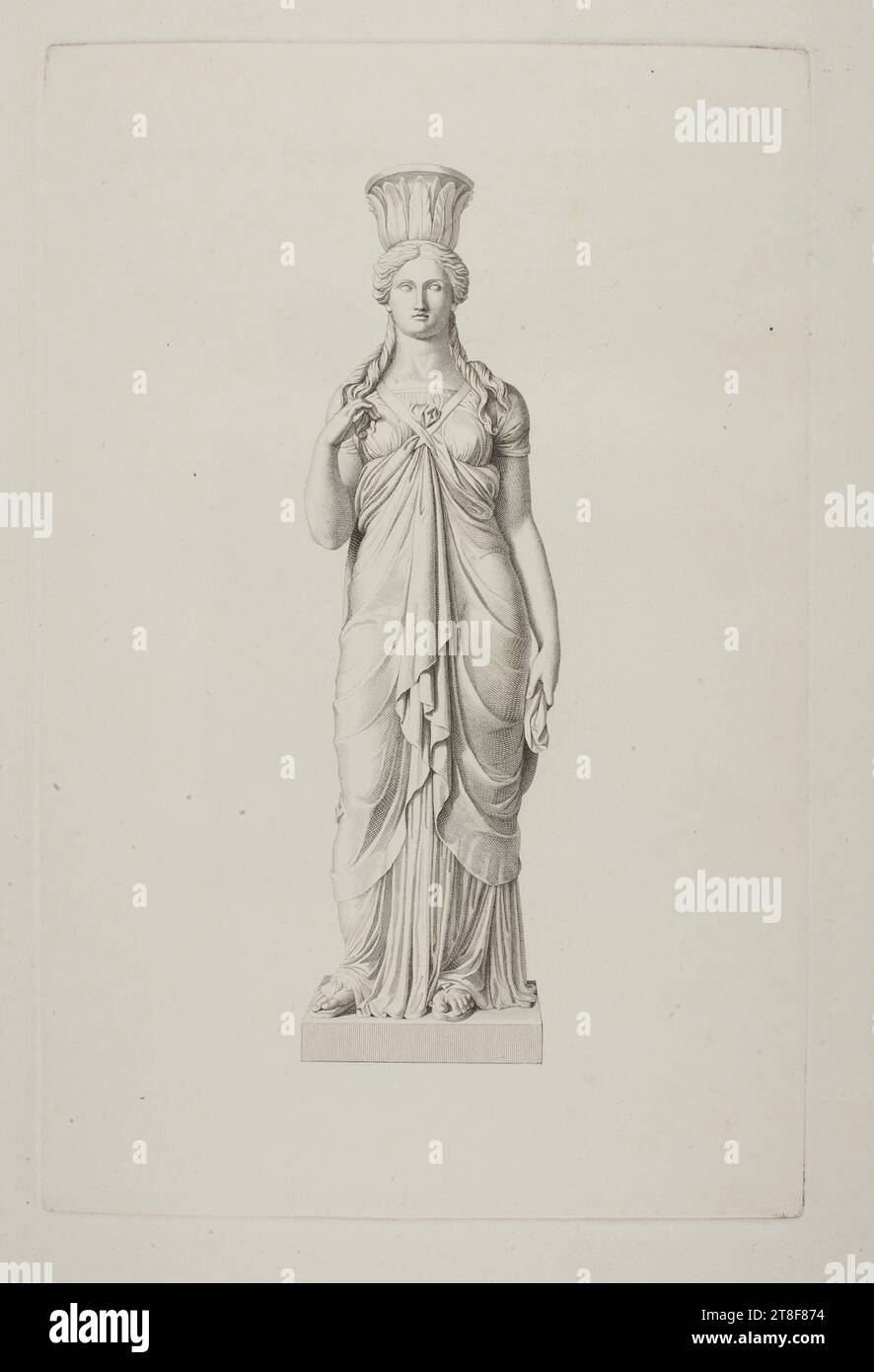 Caryatid, Bernardino Consorti, 1826, Grafik, Kupfergravur, Papier, Farbe, Druckertinte, Kupfergravur, Drucken, Höhe (Plattengröße?) 315 mm, Breite (Plattengröße?) 206 mm, Grafikdesign, Europa, Modernität (1800 - 1914 Stockfoto