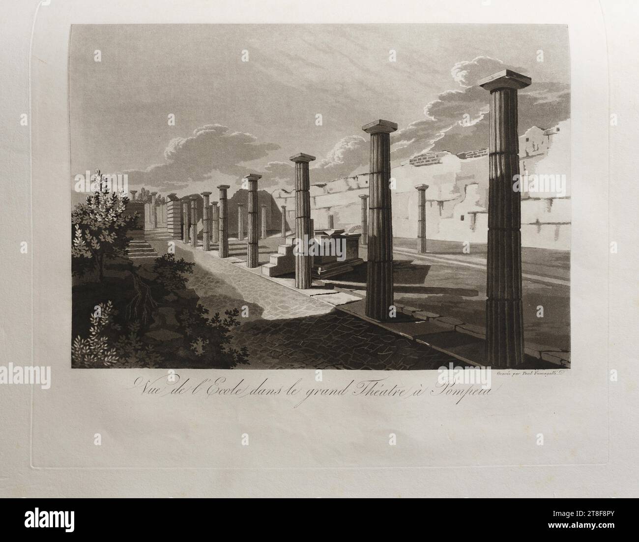 Blick auf die Schule im Großen Theater in Pompeji, Paolo Fumagalli, 1700er-1800er, 1822-1824, Grafik, Aquatint, Papier, Farbe, Druckertinte, Aquatint, Printet, Höhe (Plattenformat) 270 mm, Höhe (Papierformat) 310 mm, Breite (Plattenformat) 320 mm, Breite (Papierformat) 450 mm, Gravé par Paul Fumagalli, Vue de l' Ecole dans le Grand Théatre à Pompeji, Graphic Design, European, Modernity (1800 - 1914) Stockfoto