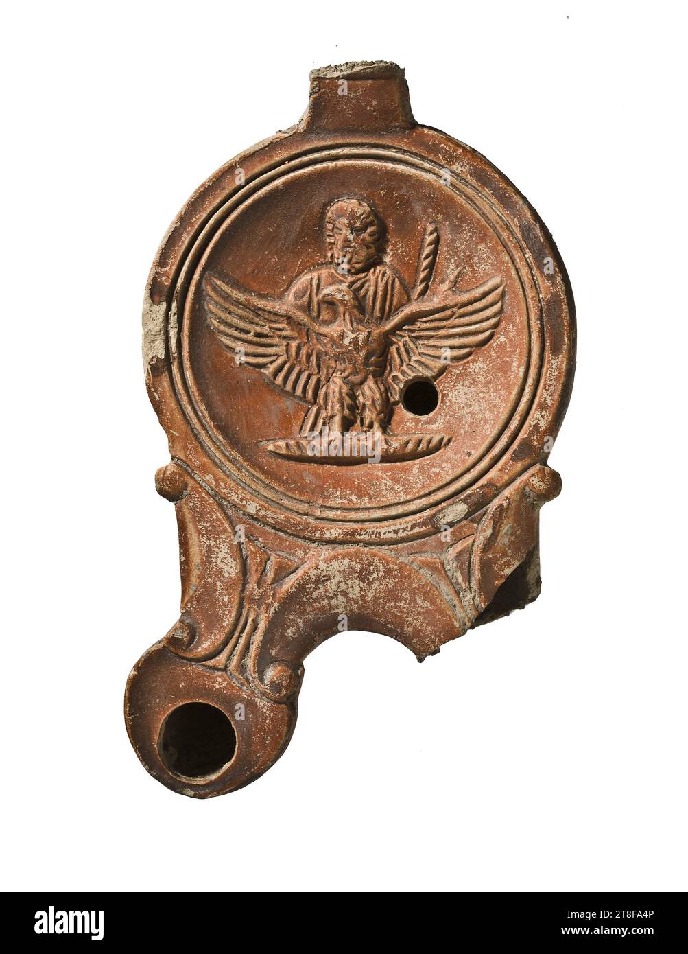 Lampe mit Jupiter und dem Adler, 25 - 75, Möbel, Lampe, gefeuert, modelliert, Höhe 12 cm, CAE PRI, Keramik, Roman (753 v. Chr. - 476 Stockfoto