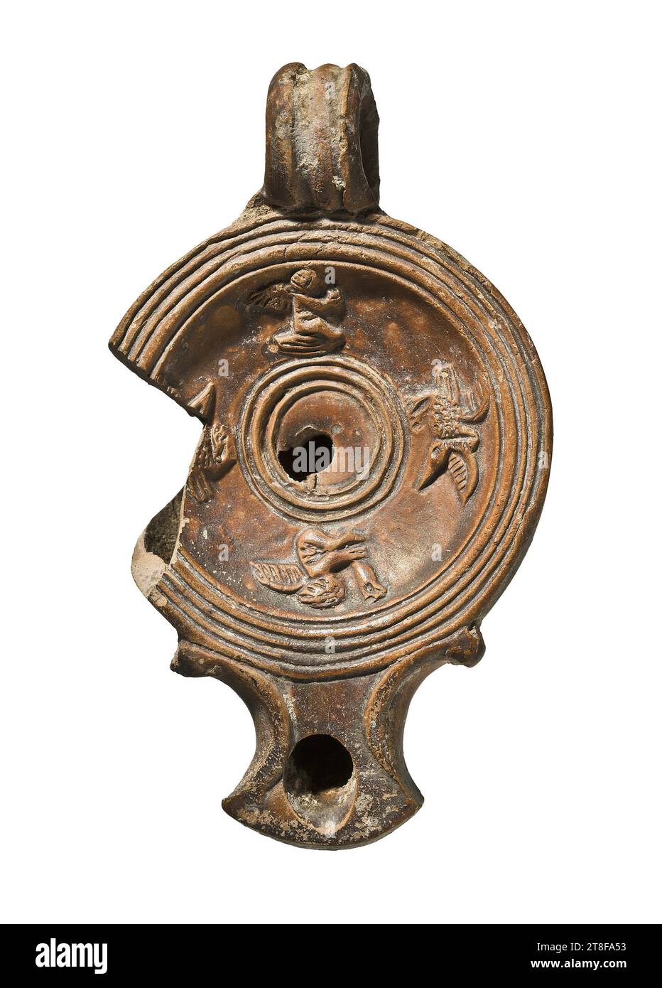 Lampe mit Cupiden und Schwänen, vermutlich 100, Möbel, Lampe, gefeuert, modelliert, Höhe 12 cm, PRINCIIPS, Keramik, Roman (753 v. Chr. - 476 Stockfoto