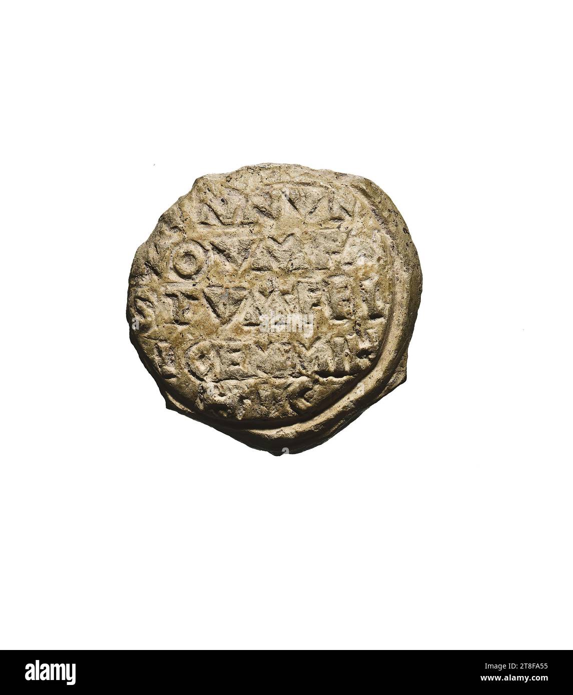 Lampe mit Victoria (?) Mit einem Schild mit Neujahrsgrüßen, 50 - 100, Möbel, Lampe, gefeuert, modelliert, Höhe 2,3 cm, Breite 2,4 cm, Keramik, Roman (753 v. Chr. - 476 Stockfoto