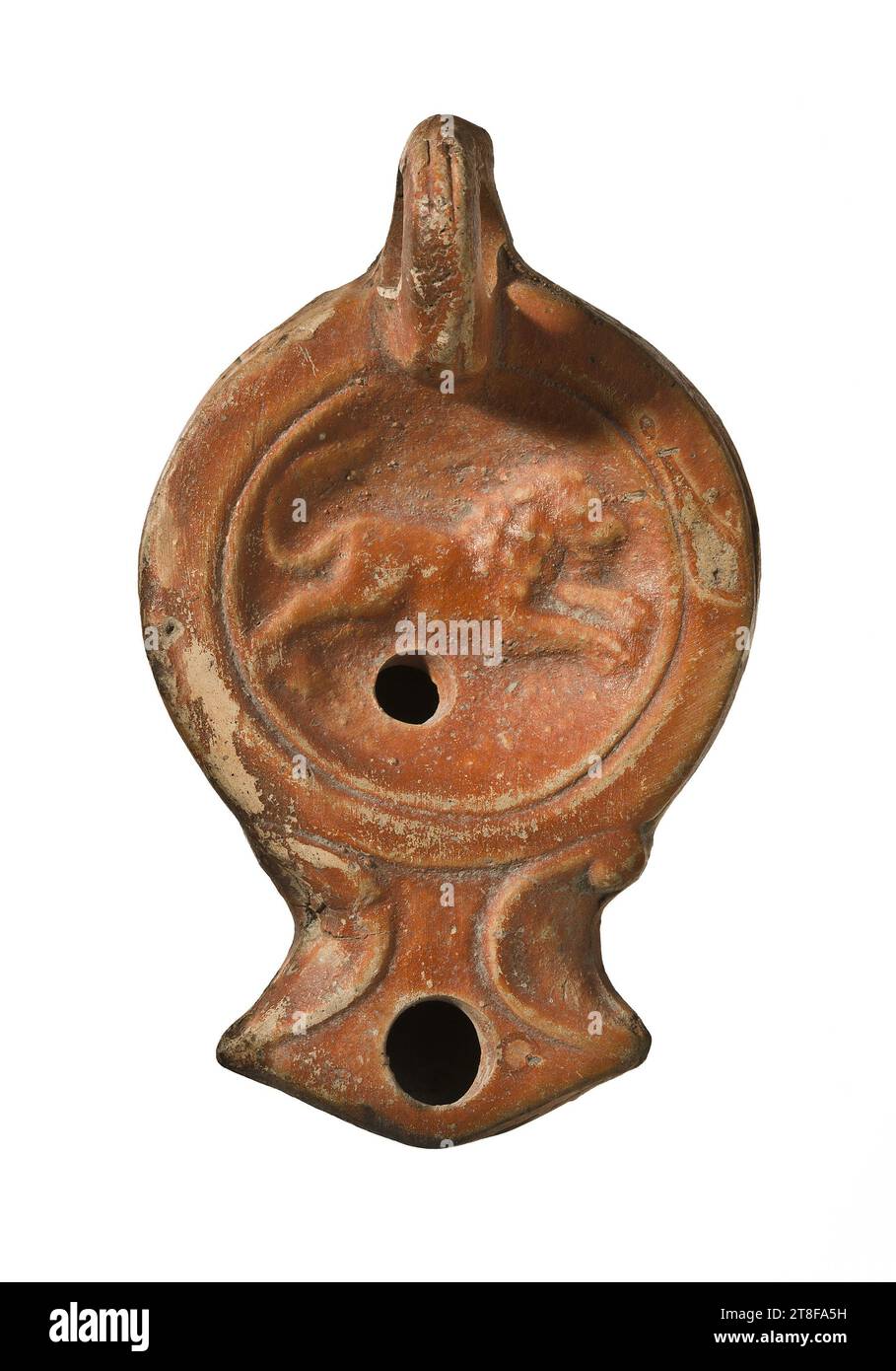 Lampe mit einem laufenden Löwen, 70 - 100, Möbel, Lampe, gefeuert, modelliert, Höhe 9,8 cm, Töpferwaren, Keramik, römisch (753 v. Chr. - 476 Stockfoto