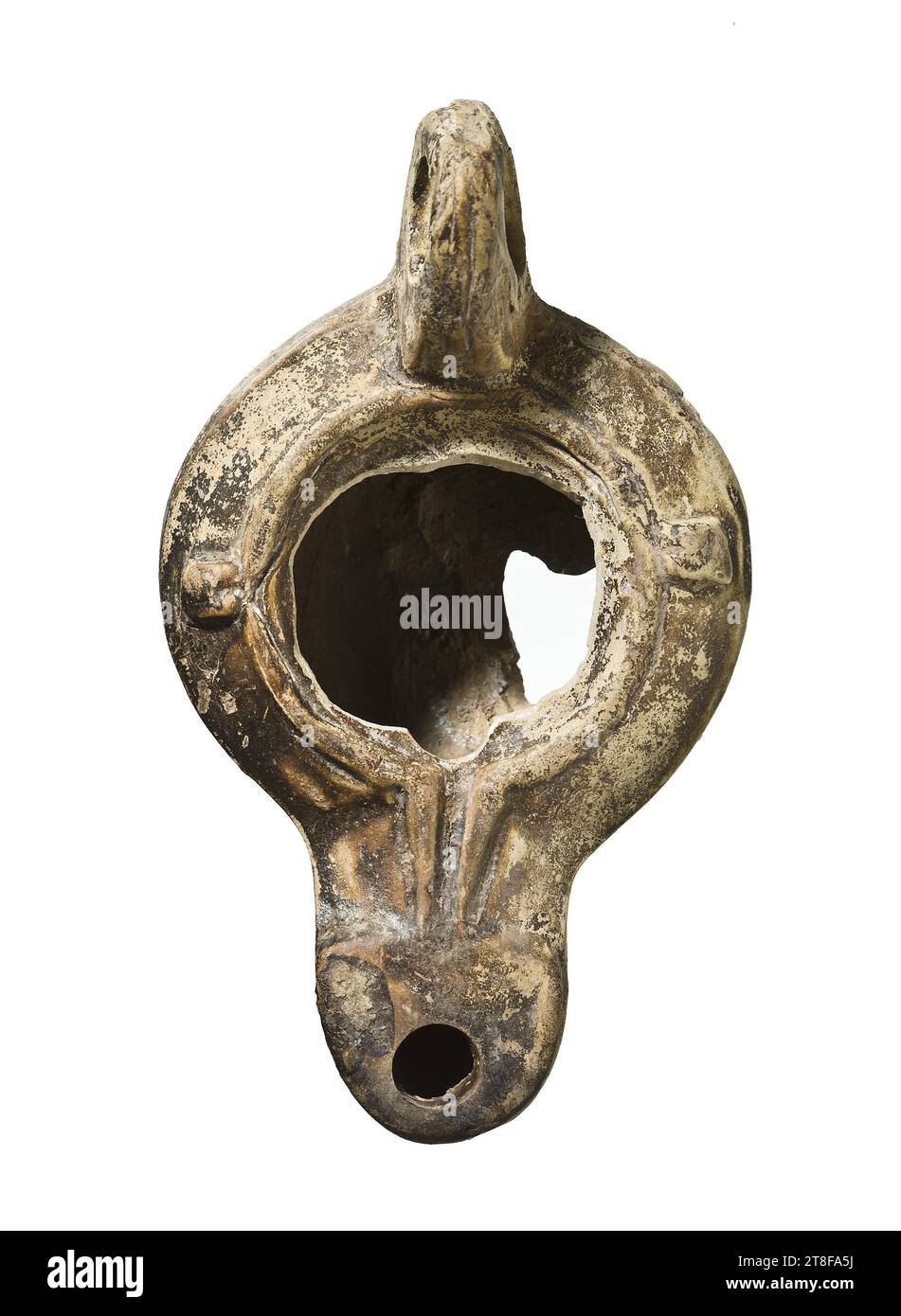 Lampe, 75 - 100, Möbel, Lampe, Befeuert, modelliert, Höhe 11 cm, Töpferwaren, Keramik, römisch (753 v. Chr. - 476 Stockfoto