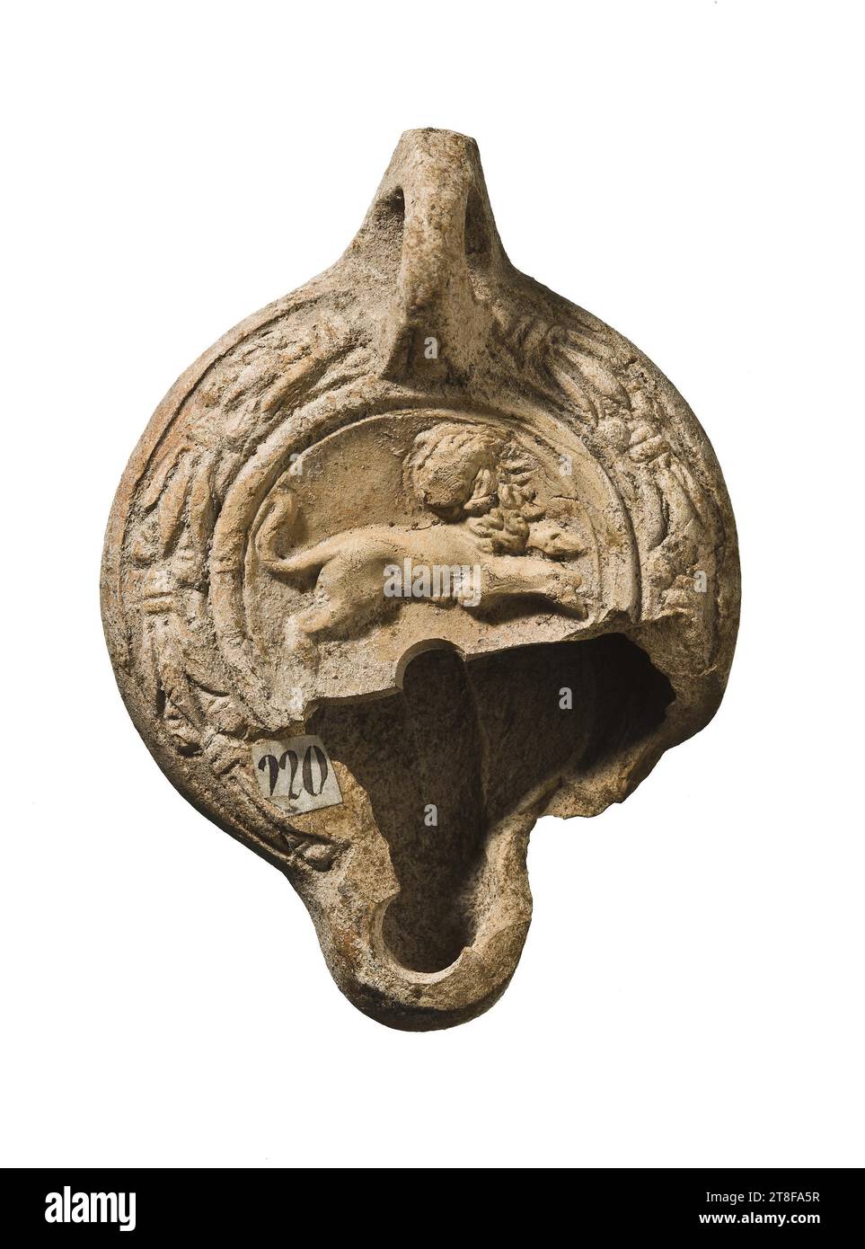 Lampe mit einem springenden Löwen, 175 - 225, Möbel, Lampe, gefeuert, modelliert, Höhe 8,9 cm, CPVFSEC, Keramik, Roman (753 v. Chr. - 476 Stockfoto