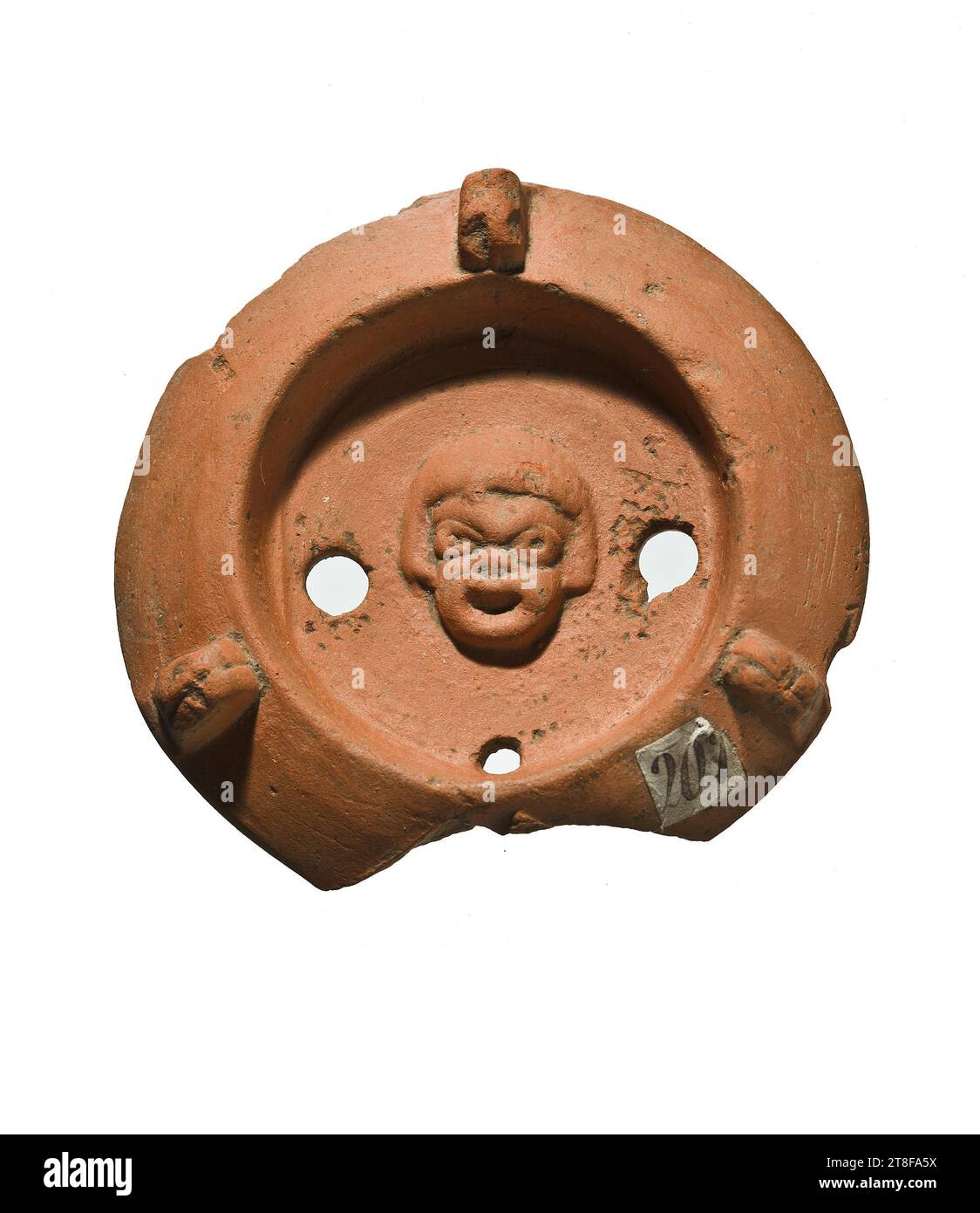 Lampe mit Comic-Maske, 75 - 100, Möbel, Lampe, gefeuert, modelliert, Höhe 6 cm, Töpferwaren, Keramik, römisch (753 v. Chr. - 476 Stockfoto