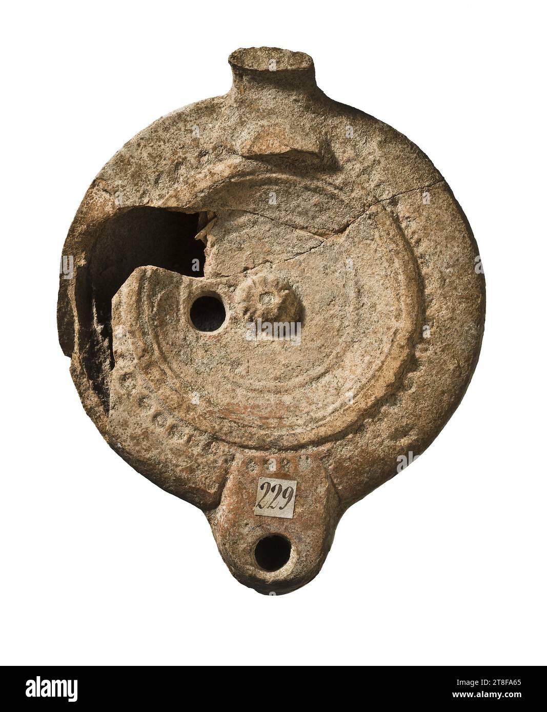 Lampe mit Rosette, 70 - 140, Möbel, Lampe, befeuert, modelliert, Höhe 11,7 cm, CIVNDRA[C], Keramik, Roman (753 v. Chr. - 476 Stockfoto