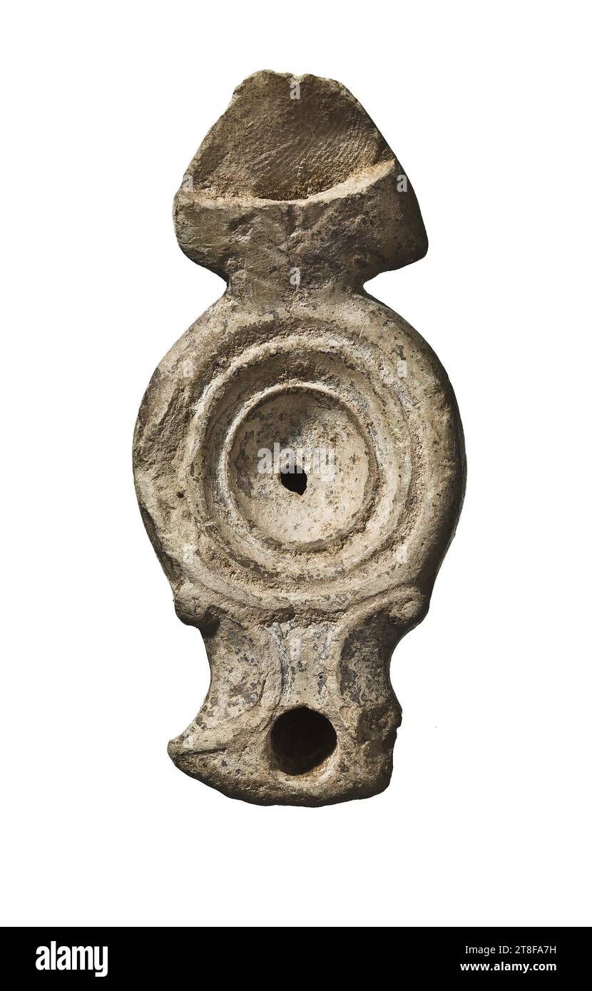 Miniaturlampe, 25 BC - 30, Möbel, Lampe, befeuert, modelliert, Höhe 7,2 cm, Töpferwaren, Keramik, römisch (753 v. Chr. - 476 Stockfoto