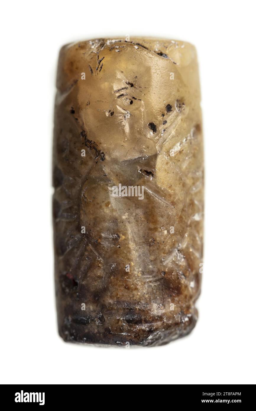 Verehrung von Ishtar, nicht früher als 850 v. Chr. - nicht später als 700 v. Chr., Signet, Höhe 2,9 cm, Steinmetzwerk, Steinschnitt, Assyrisch Stockfoto