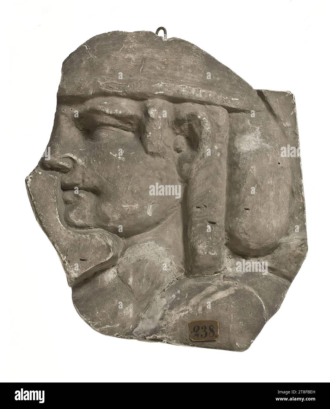 Bartloser Mann, Skulptur, Relief, Guss, Höhe 30,5 cm, Breite 27 cm, Skulptur, römisch (753 v. Chr. - 476 Stockfoto