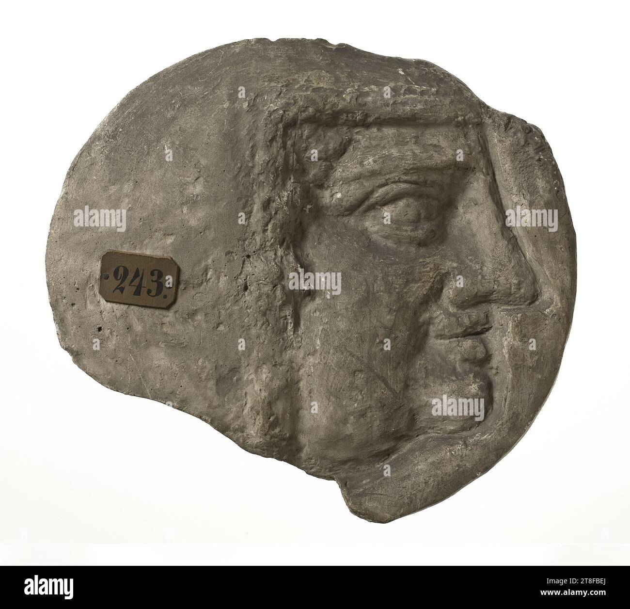 Bartloses Gesicht, Skulptur, Relief, Guss, Höhe 17,8 cm, Breite 20,5 cm, Skulptur, römisch (753 v. Chr. - 476 Stockfoto