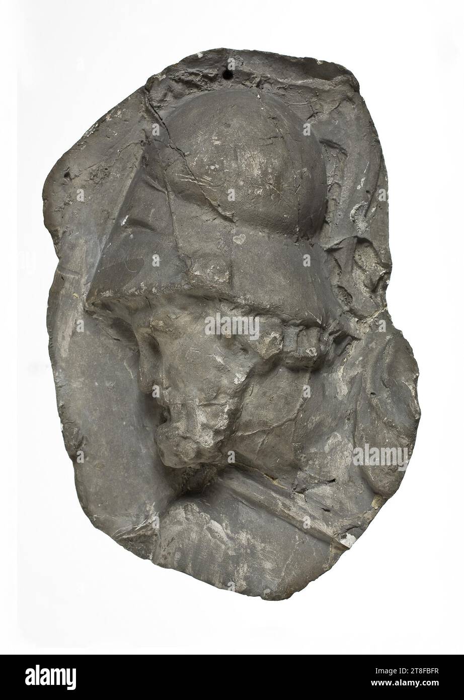 Bärtiger Kopf, 100 v. Chr. - 1 v. Chr., Skulptur, Relief, Guss, Höhe 22,2 cm, Breite 14,8 cm, Skulptur, römisch (753 v. Chr. - 476 Stockfoto
