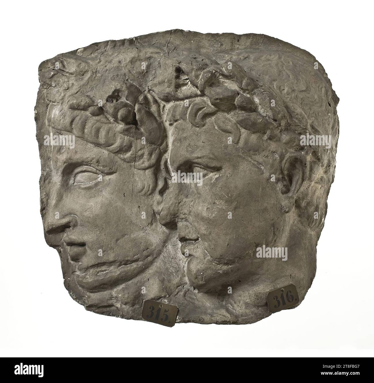 Bartlose Männer, ca. 82, Skulptur, Relief, Guss, Höhe 26,5 cm, Breite 28 cm, Skulptur, römisch (753 v. Chr. - 476 Stockfoto