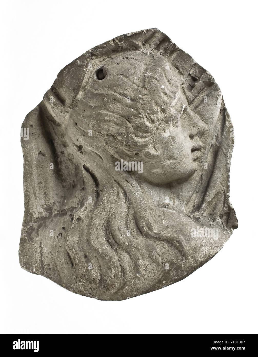 Kopf eines Mädchens, 113, Skulptur, Relief, Guss, Höhe 13 cm, Breite 11,5 cm, Skulptur, römisch, Kaiserzeit, Adoptivkaiser Trajan (98–117) Stockfoto