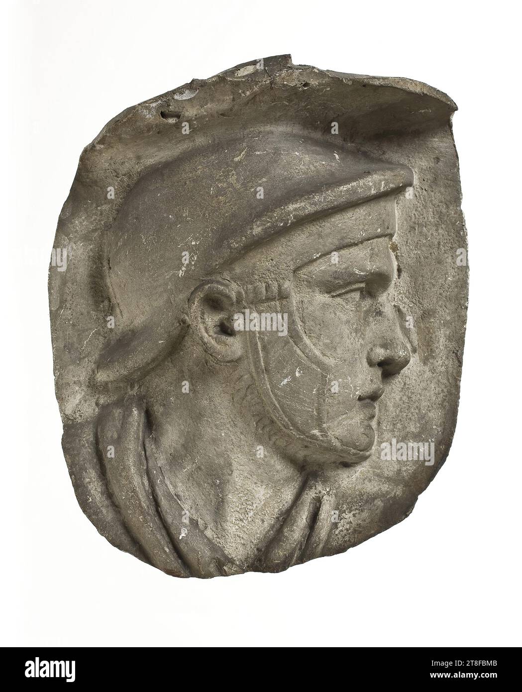 Kopf eines Helmhelms, 113, Skulptur, Relief, gegossen, Höhe 15,1 cm, Breite 13,1 cm, Skulptur, römisch, Kaiserzeit, Adoptivkaiser Trajan (98–117) Stockfoto