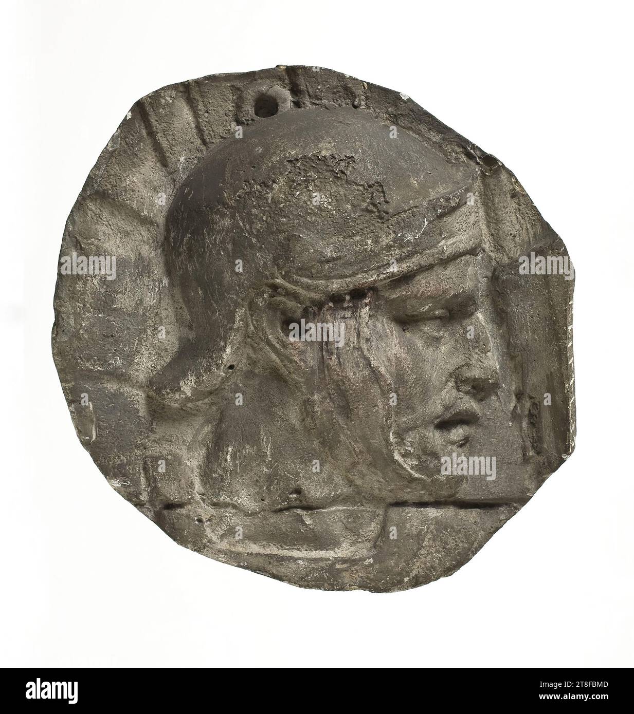 Kopf eines Legionärs mit Helm, 113, Skulptur, Relief, Guss, Höhe 15 cm, Breite 13,8 cm, Skulptur, römisch, Kaiserzeit, Adoptivkaiser Trajan (98–117) Stockfoto