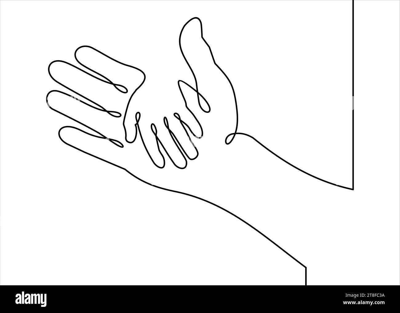Vektor-Abdeckung zwei Hände, Hilfe und Solidarität - kontinuierliche Linienzeichnung Stock Vektor