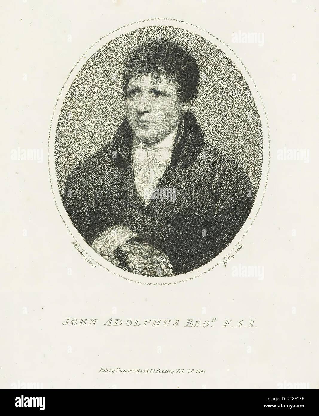 Allingham pinx. Ridley Sculp. JOHN ADOLPHUS ESQ.R F.A.S. PUB. Von Vernor & Hood 31 Geflügel 28. Februar 1803 Stockfoto